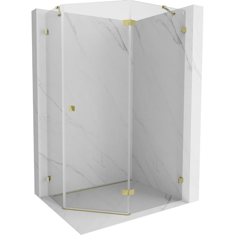 Mexen Lunar Fünfeck-Duschkabine rechts angeschlagen 100 x 80 cm, transparent, gold - 831-100P-080L-50-00-P