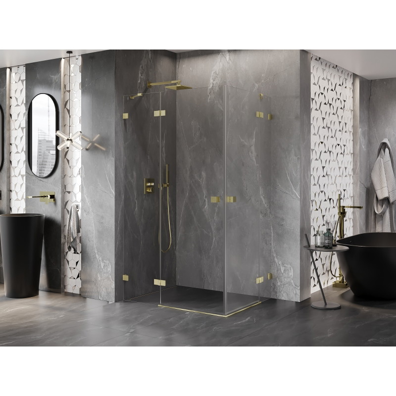 Mexen Lunar Duo vasakpoolne hingedega dušikabiin 110 x 90 cm, läbipaistev, harjatud kuldne - 834-110L-090P-55-00