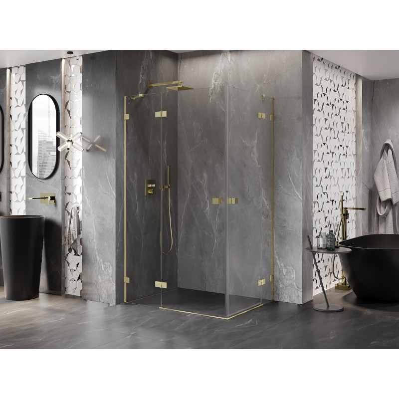 Mexen Lunar Duo kabina za tuš s lijevom preklopnom vratima 110 x 100 cm, prozirna, zlatno brušena - 834-110L-100P-55-00