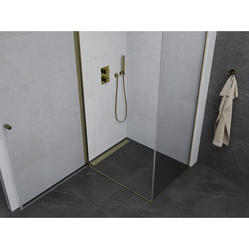 Mexen Pretoria zakretna tuš kabina 90 x 80 cm, prozirna, zlatna - 852-090-080-50-00