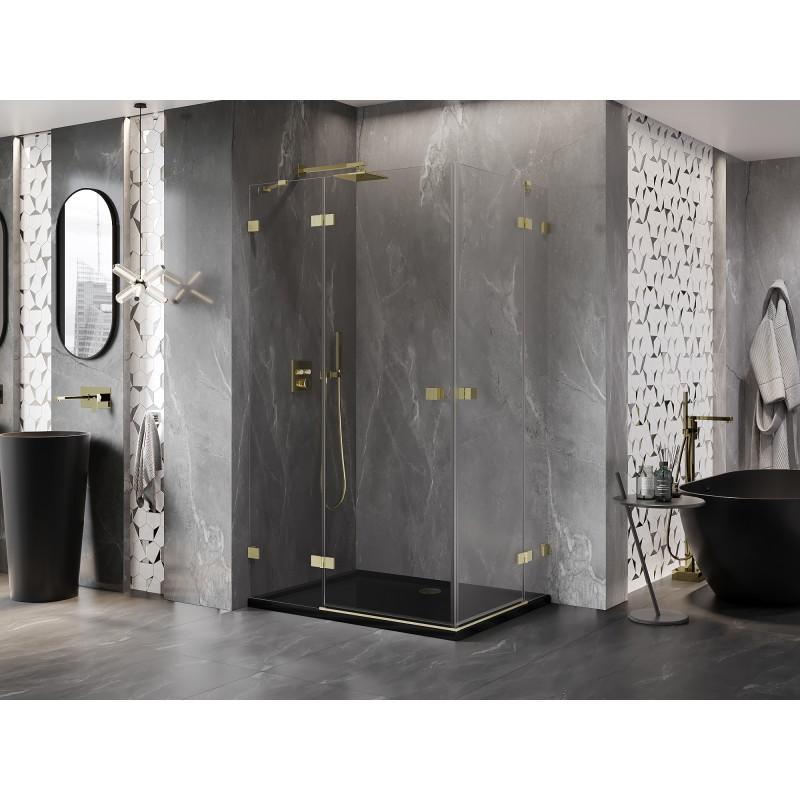 Mexen Lunar Duo tuš kabina s lijevim preklopom 120 x 115 cm, transparentna, zlatno brušena - 834-120L-115P-55-00