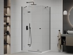 Mexen Roma douchecabine scharnierend 110 x 90 cm, transparant, zwart + flat douchebak, wit - 854-110-090-70-00-4010B