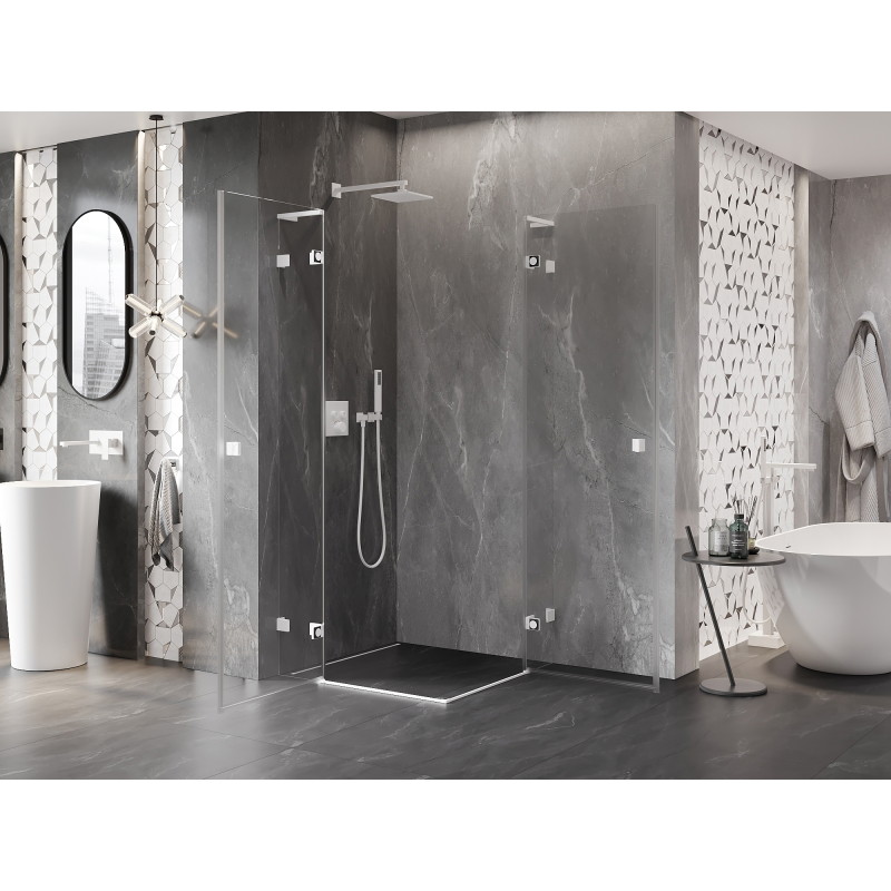 Mexen Lunar L Duo pöörduksega dušinurk 85 x 85 cm, läbipaistev, valge - 834L-085L-085P-20-00