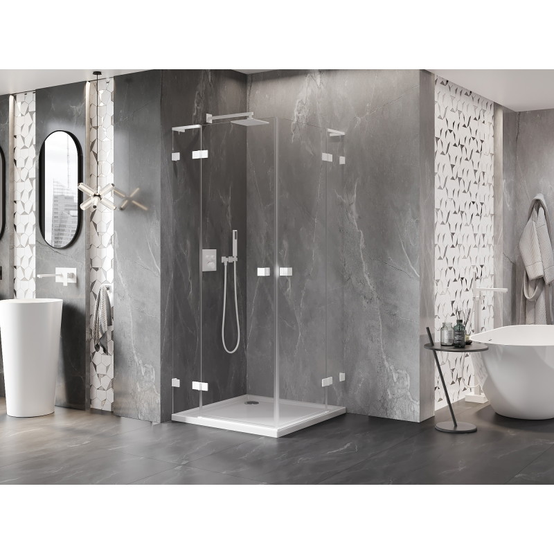 Mexen Lunar L Duo pöörduksega dušinurk 85 x 85 cm, läbipaistev, valge - 834L-085L-085P-20-00