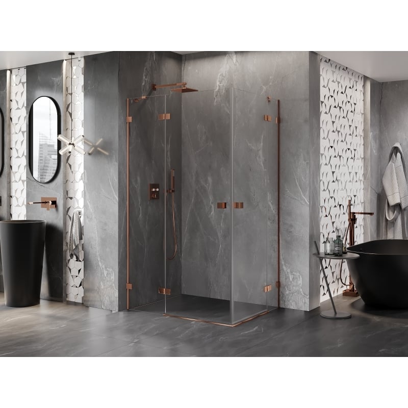 Mexen Lunar Duo pöörduksed dušinurk vasak 100 x 95 cm, läbipaistev, roosa kuld - 834-100L-095P-60-00