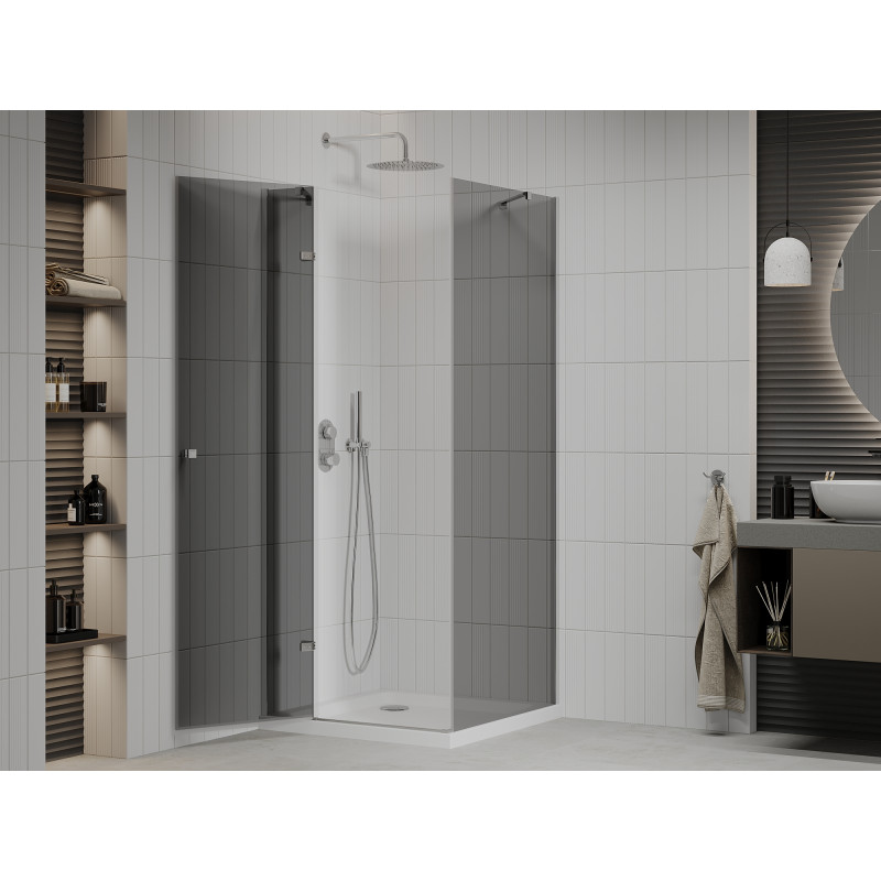 Mexen Roma draaibare douchecabine 70 x 70 cm, grafiet, chroom + Flat douchebak, wit - 854-070-070-01-40-4010