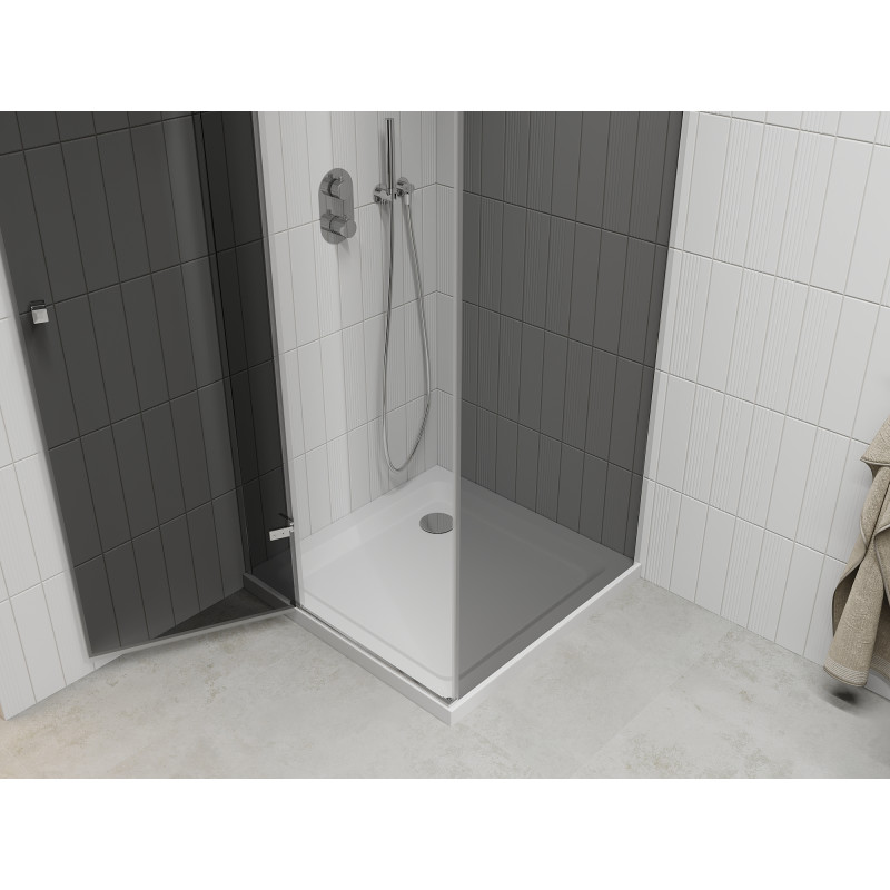 Mexen Roma cabina de ducha abatible 70 x 70 cm, grafito, cromo + plato Flat, blanco - 854-070-070-01-40-4010