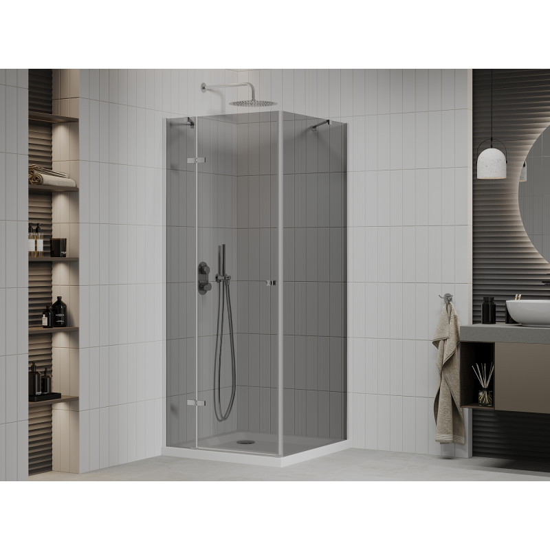 Mexen Roma draaibare douchecabine 70 x 70 cm, grafiet, chroom + Flat douchebak, wit - 854-070-070-01-40-4010