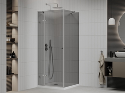 Mexen Roma swing shower cabin 70 x 70 cm, graphite, chrome + Flat tray, white - 854-070-070-01-40-4010