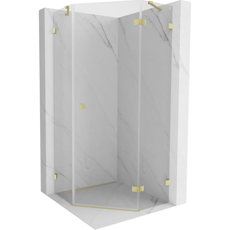 Mexen Lunar Fünfeck-Duschkabine rechts öffnend 80 x 80 cm, transparent, gebürstetes Gold - 831-080P-080L-55-00-P