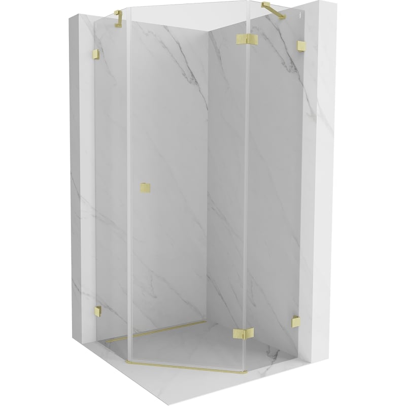 Mexen Lunar cabine de douche pentagonale pivotante droite 90 x 90 cm, transparent, or brossé - 831-090P-090L-55-00-P
