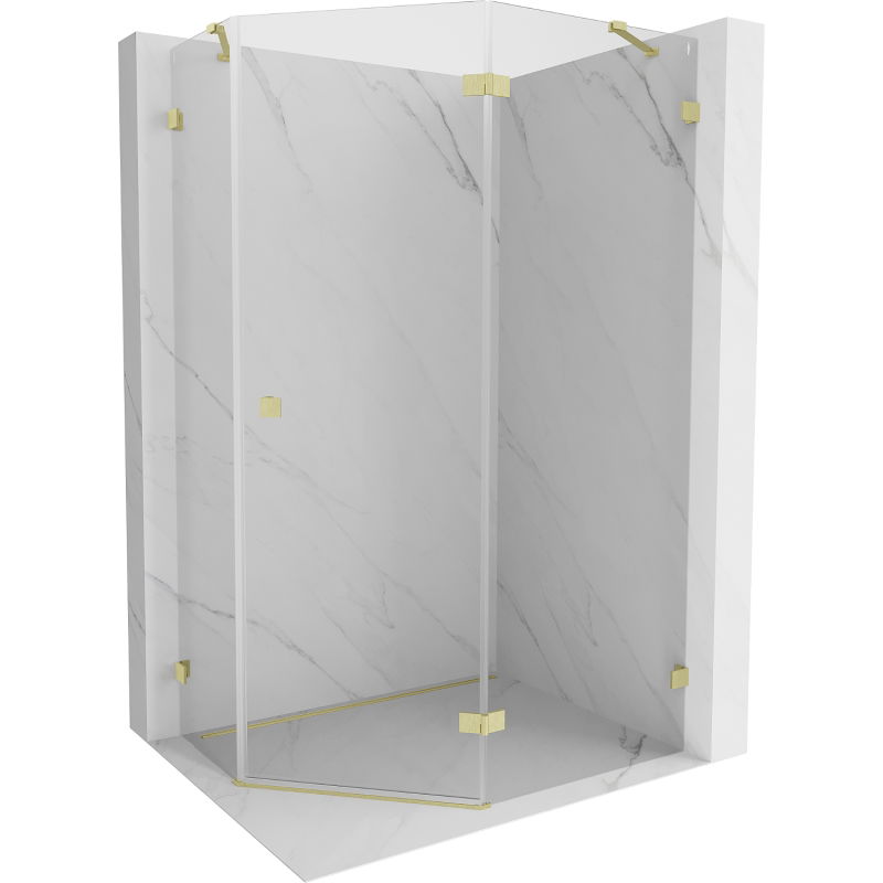 Mexen Lunar fünfeckige Duschkabine nach rechts öffnend 100 x 80 cm, transparent, gebürstetes Gold - 831-100P-080L-55-00-P