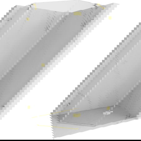Mexen Lunar vijfhoekige, rechts scharnierende douchecabine 100 x 100 cm, transparant, geborsteld goud - 831-100P-100L-55-00-P