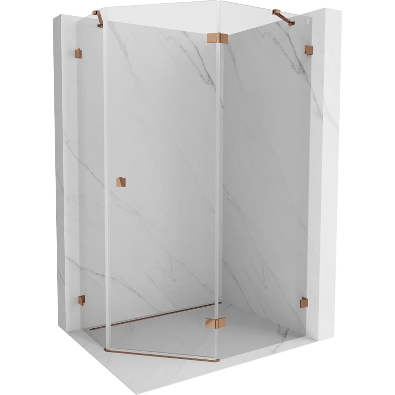 Mexen Lunar cabine de douche pentagonale pivotante droite 90 x 80 cm, transparent, or rose - 831-090P-080L-60-00-P