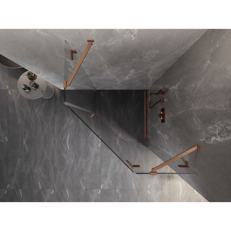 Mexen Lunar cabina doccia pentagonale battente destra 80 x 80 cm, trasparente, rame spazzolato - 831-080P-080L-65-00-P