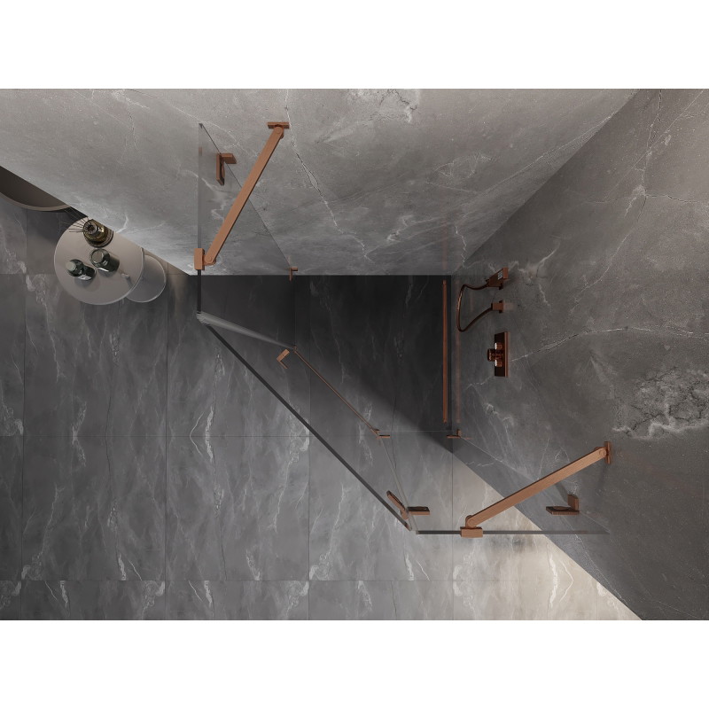 Mexen Lunar prha steklena kabina petkotna desna 90 x 90 cm, prosojna, brušena medenina - 831-090P-090L-65-00-P