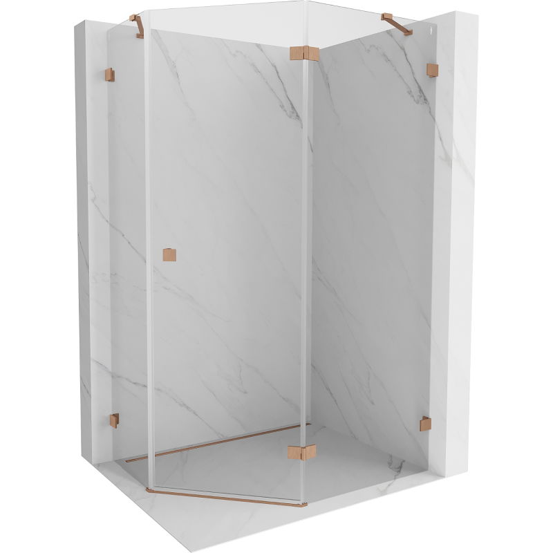 Mexen Lunar Fünfeck-Duschkabine, rechts angeschlagen 100 x 80 cm, transparent, gebürstetes Kupfer - 831-100P-080L-65-00-P