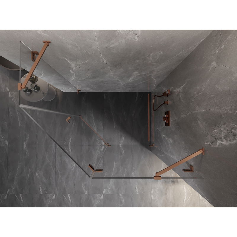 Mexen Lunar cabine de duche pentagonal com porta pivotante à direita 100 x 90 cm, transparente, cobre escovado