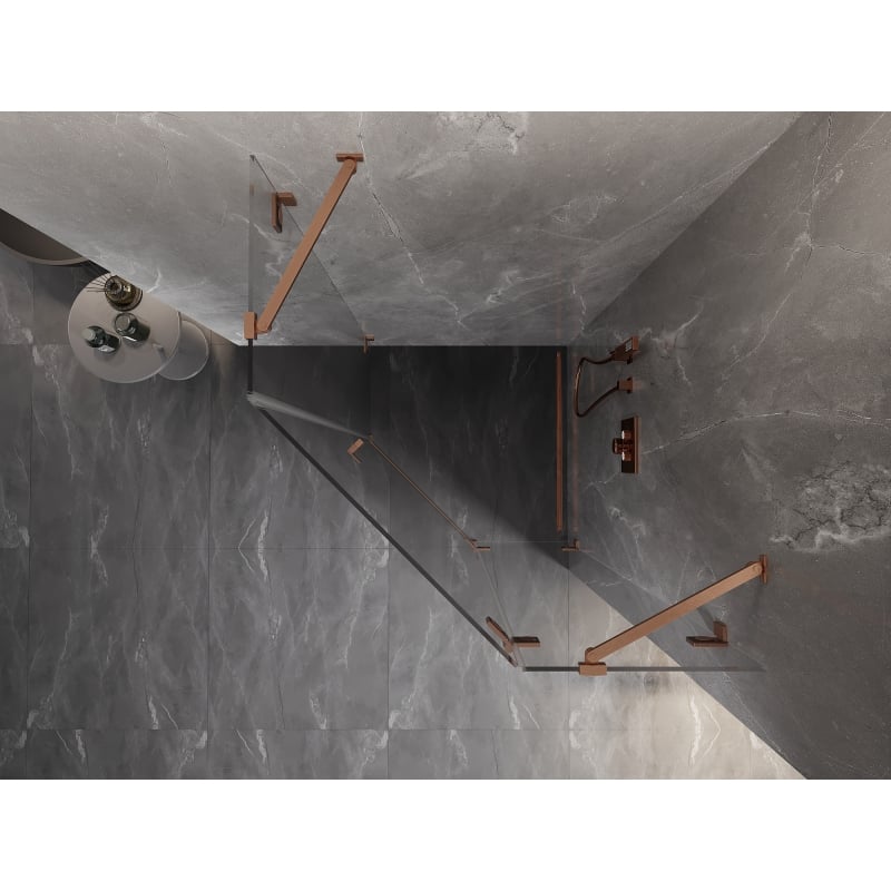 Mexen Lunar pentagonal right hinged shower cabin 100 x 100 cm, transparent, brushed copper - 831-100P-100L-65-00-P