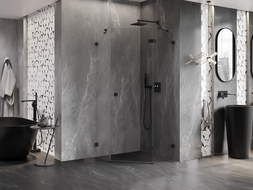 Mexen Lunar pentagonal right hinged shower enclosure 80 x 80 cm, transparent, black - 831-080P-080L-70-00-P