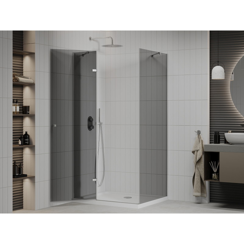 Mexen Roma hinged shower cabin 70 x 100 cm, graphite, chrome + Flat shower tray, white - 854-070-100-01-40-4010