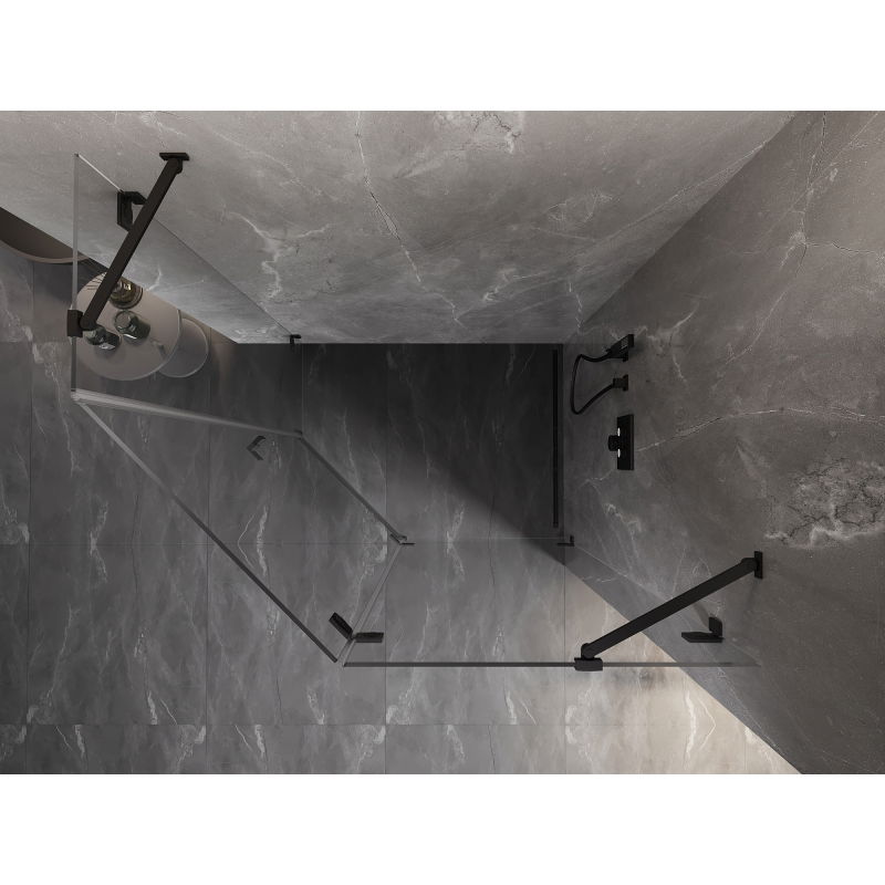Mexen Lunar cabine de duche pentagonal pivotante direita 90 x 80 cm, transparente, preta - 831-090P-080L-70-00-P