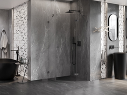 Mexen Lunar cabina doccia pentagonale battente destra 80 x 80 cm, trasparente, gun metal - 831-080P-080L-95-00-P