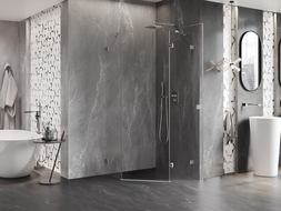 Mexen Lunar cabine de douche pentagonale pivotante droite 80 x 80 cm, transparent, nickel brossé - 831-080P-080L-97-00-P