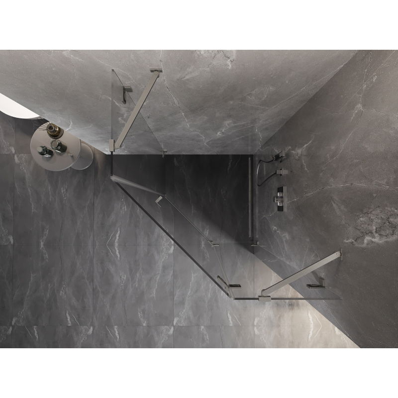 Mexen Lunar Fünfeck-Duschkabine schwenkbar rechts 80 x 80 cm, transparent, gebürstetes Nickel - 831-080P-080L-97-00-P