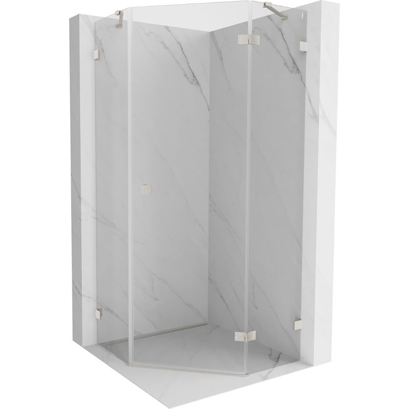 Mexen Lunar cabine de douche pentagonale battante droite 90 x 90 cm, transparent, nickel brossé - 831-090P-090L-97-00-P