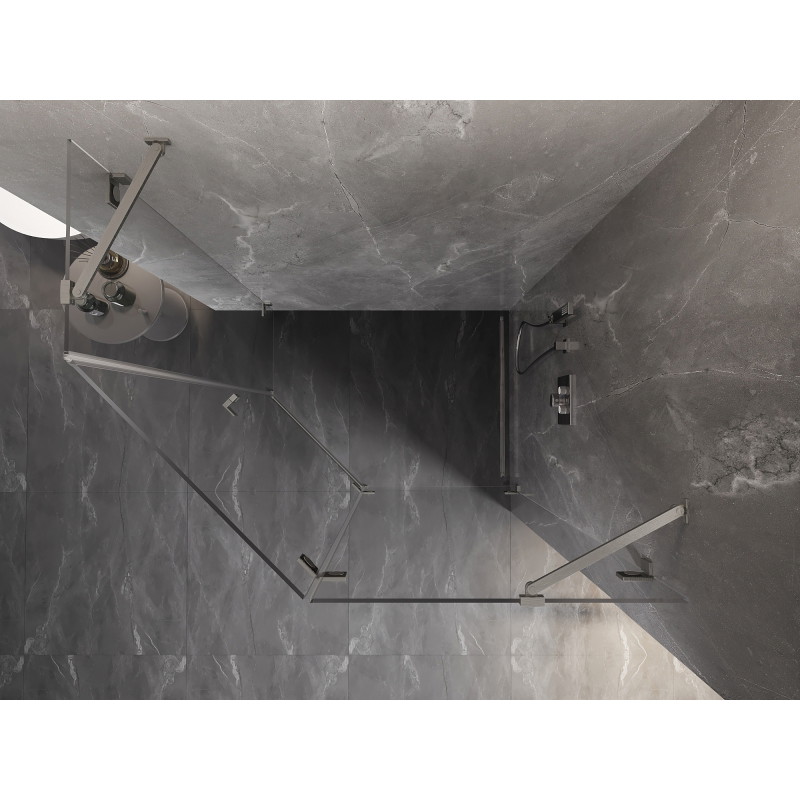Mexen Lunar viiekandiline parempoolne avatav dušinurk 100 x 90 cm, läbipaistev, harjatud nikkel - 831-100P-090L-97-00-P