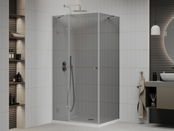 Mexen Roma Pregibna prha 80 x 70 cm, grafit, krom + pladenj Flat, bel - 854-080-070-01-40-4010