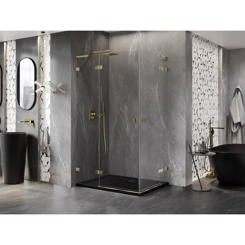 Mexen Lunar L Duo tuš kabina, zakretna, lijeva 80 x 75 cm, prozirna, zlatna - 834L-080L-075P-50-00
