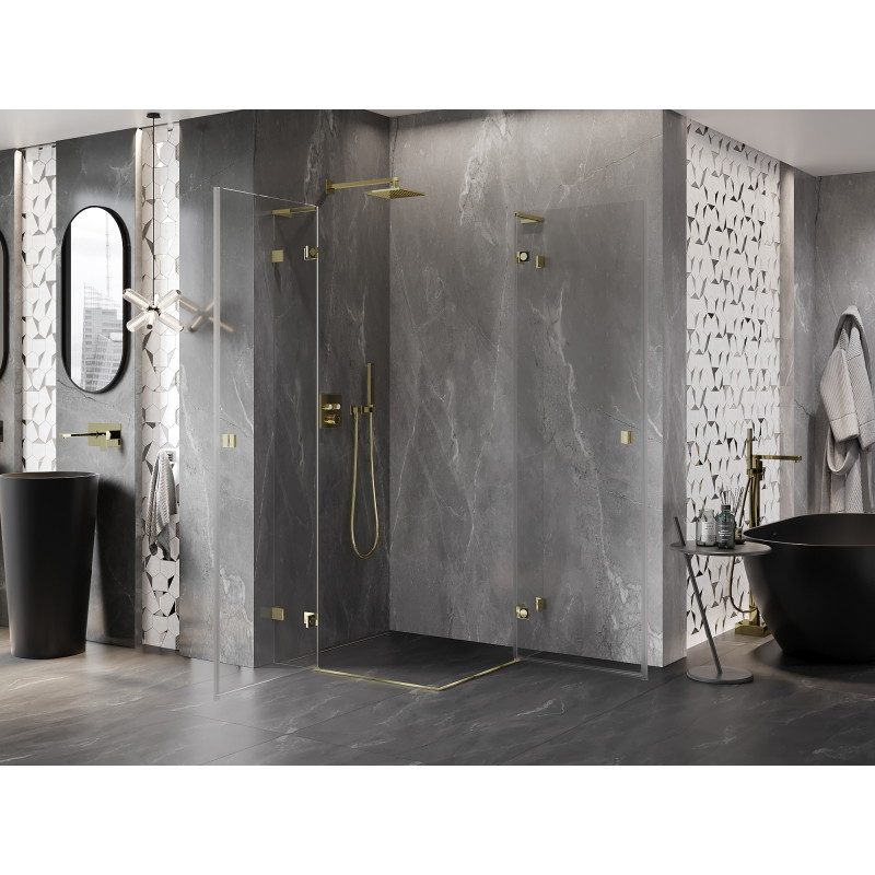 Mexen Lunar L Duo tuš kabina s zakretnim vratima 110 x 110 cm, prozirna, zlatna - 834L-110L-110P-50-00