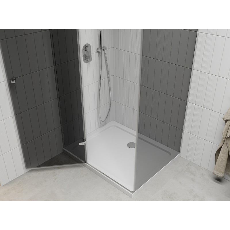 Mexen Roma Hinged Shower Cabin 80 x 100 cm, Graphite, Chrome + Flat Tray, White - 854-080-100-01-40-4010