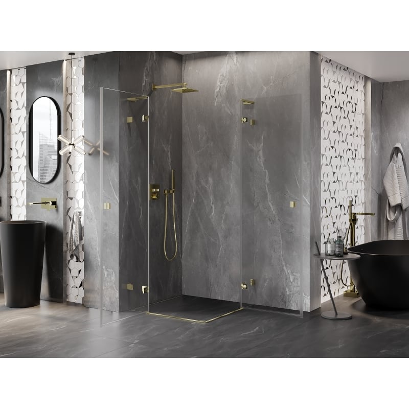 Mexen Lunar L Duo 120 x 120 cm Hinged Shower Enclosure, Transparent, Gold - 834L-120L-120P-50-00