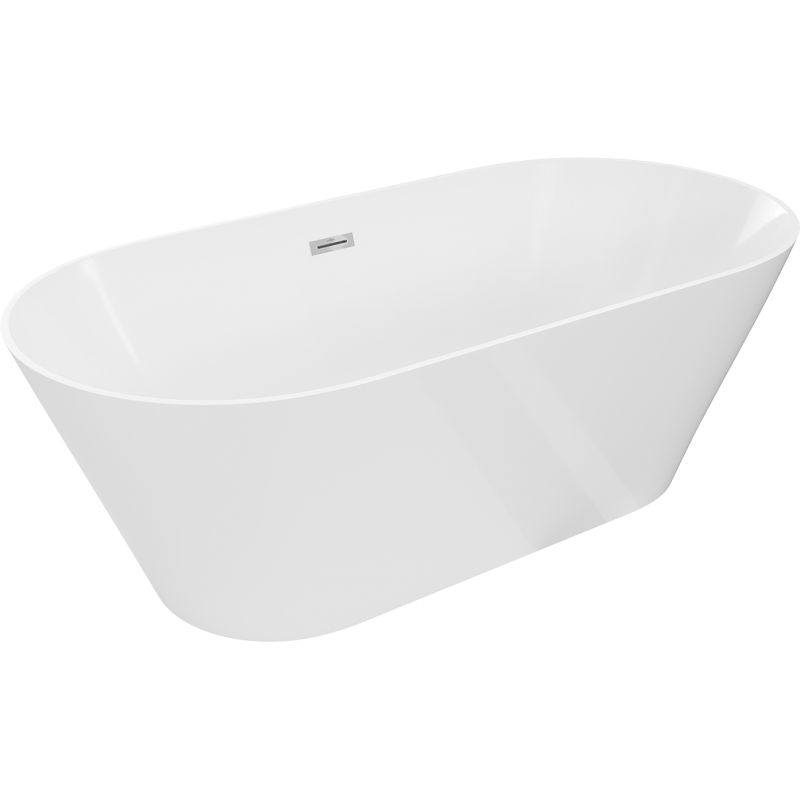 Mexen Luna Slim freistehende Badewanne 170 x 75 cm, weiß, Überlauf Chrom - 52041707500-01