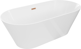 Mexen Luna Slim freistehende Badewanne 170 x 75 cm, weiß, Überlauf in gebürstetem Kupfer - 52041707500-65