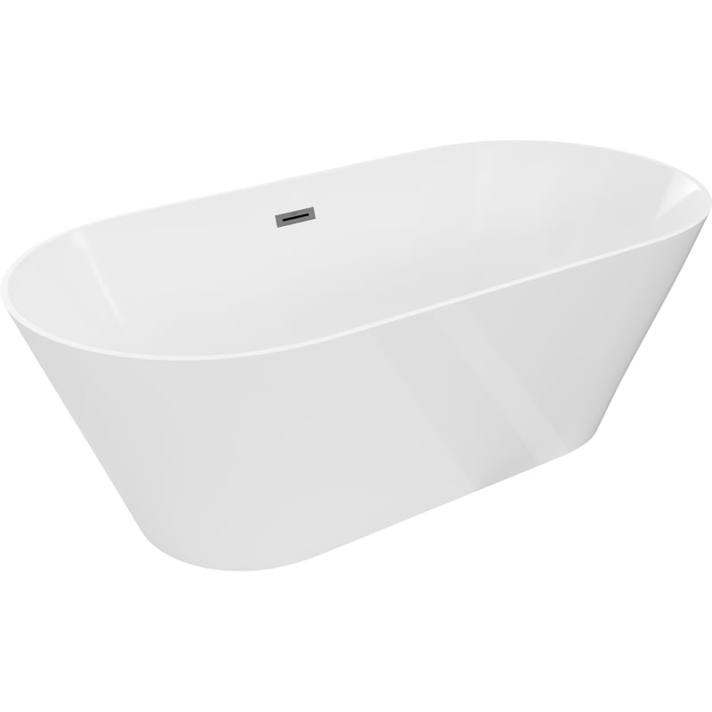 Mexen Luna Slim Free-Standing Bathtub 170 x 75 cm, White, Brushed Gun Gray Overflow - 52041707500-66