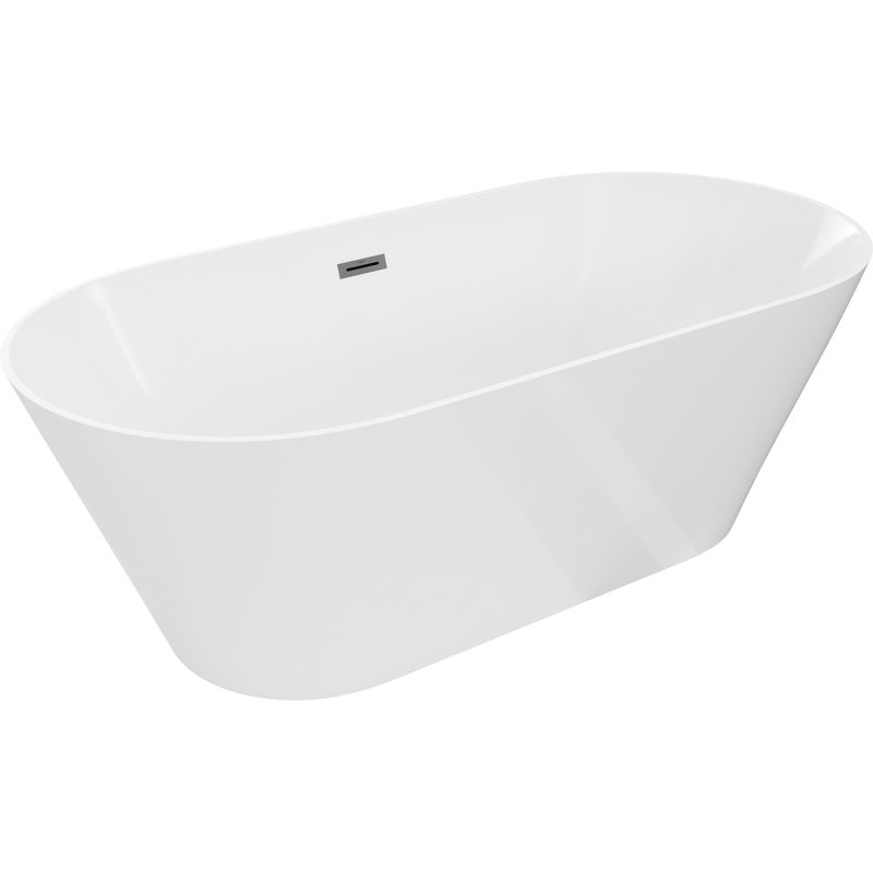Mexen Luna Slim Freestanding Bathtub 170 x 75 cm, White, Overflow Gun Metal - 52041707500-95