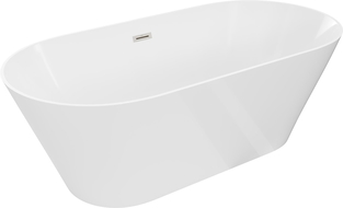 Mexen Luna Slim freistehende Badewanne 170 x 75 cm, weiß, Überlauf gebürsteter Nickel - 52041707500-97