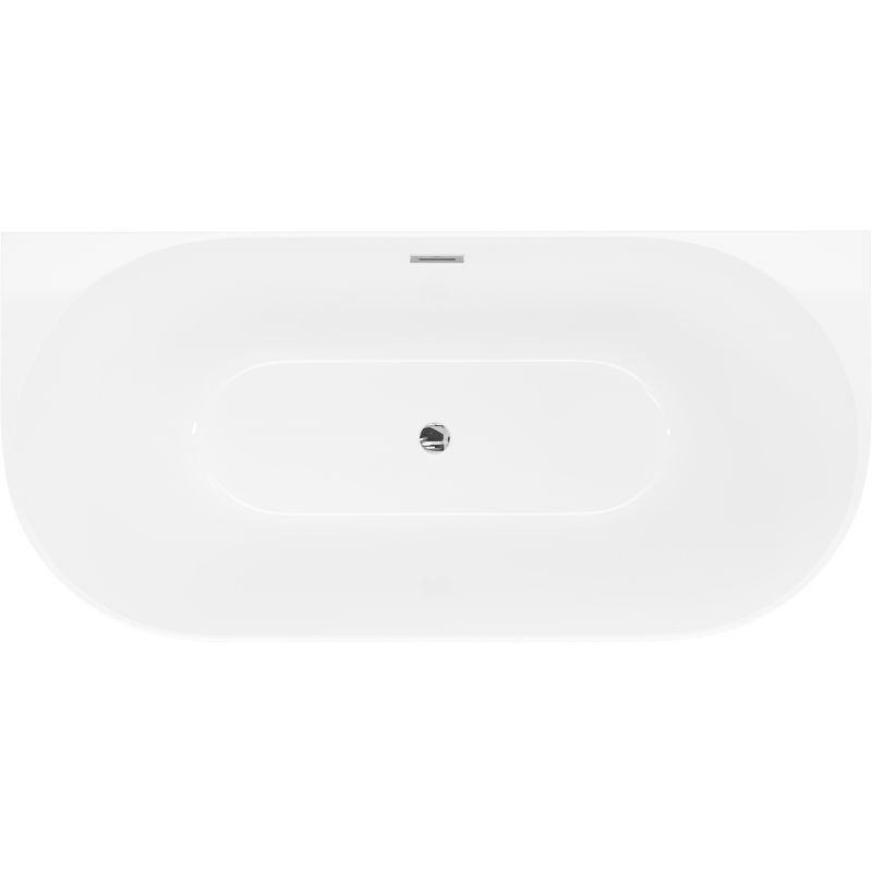 Mexen Oval Slim fräistäiend Badewanne no bei Mauer 170 x 80 cm, wäiss, Iwwerlaf Chrom - 52661708000-01