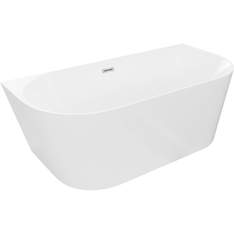 Mexen Oval Slim fräistäiend Badewanne no bei Mauer 170 x 80 cm, wäiss, Iwwerlaf Chrom - 52661708000-01