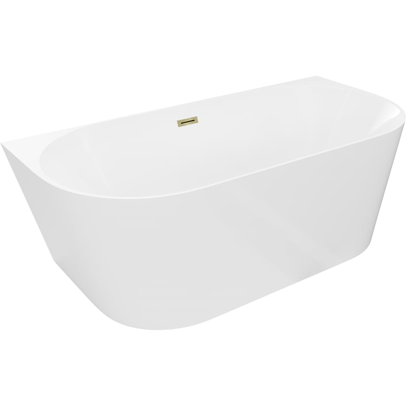 Mexen Oval Slim freestanding back-to-wall bathtub 170 x 80 cm, white, gold overflow - 52661708000-50