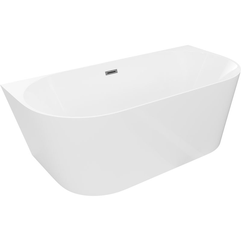Mexen Oval Slim freistehende an der Wand stehende Badewanne 170 x 80 cm, weiß, Überlauf Gun Gray gebürstet - 52661708000-66
