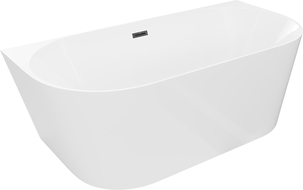 Mexen Oval Slim freistehende an der Wand befestigte Badewanne 170 x 80 cm, weiß, schwarzer Überlauf - 52661708000-70