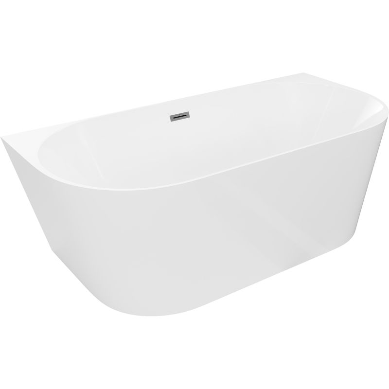 Mexen Oval Slim freistehende wandnahe Badewanne 170 x 80 cm, weiß, Überlauf gun metal - 52661708000-95