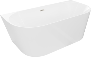 Mexen Oval Slim freistehende Wandbadewanne 170 x 80 cm, weiß, Überlauf gebürstetes Nickel - 52661708000-97