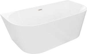 Mexen Oval Slim vrijstaande tegen de muur badkuip 170 x 80 cm, wit, overloop geborsteld nikkel - 52661708000-97