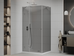 Mexen Roma 90 x 80 cm Hinged Shower Enclosure, Graphite, Chrome + Flat Shower Tray, White - 854-090-080-01-40-4010